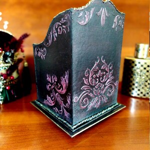 Organisateur de bureau "Soleil et Lune" style Dark Academy, unique, fait main, porte-crayons, rangement, cadeau pour homme, déco maison image 3
