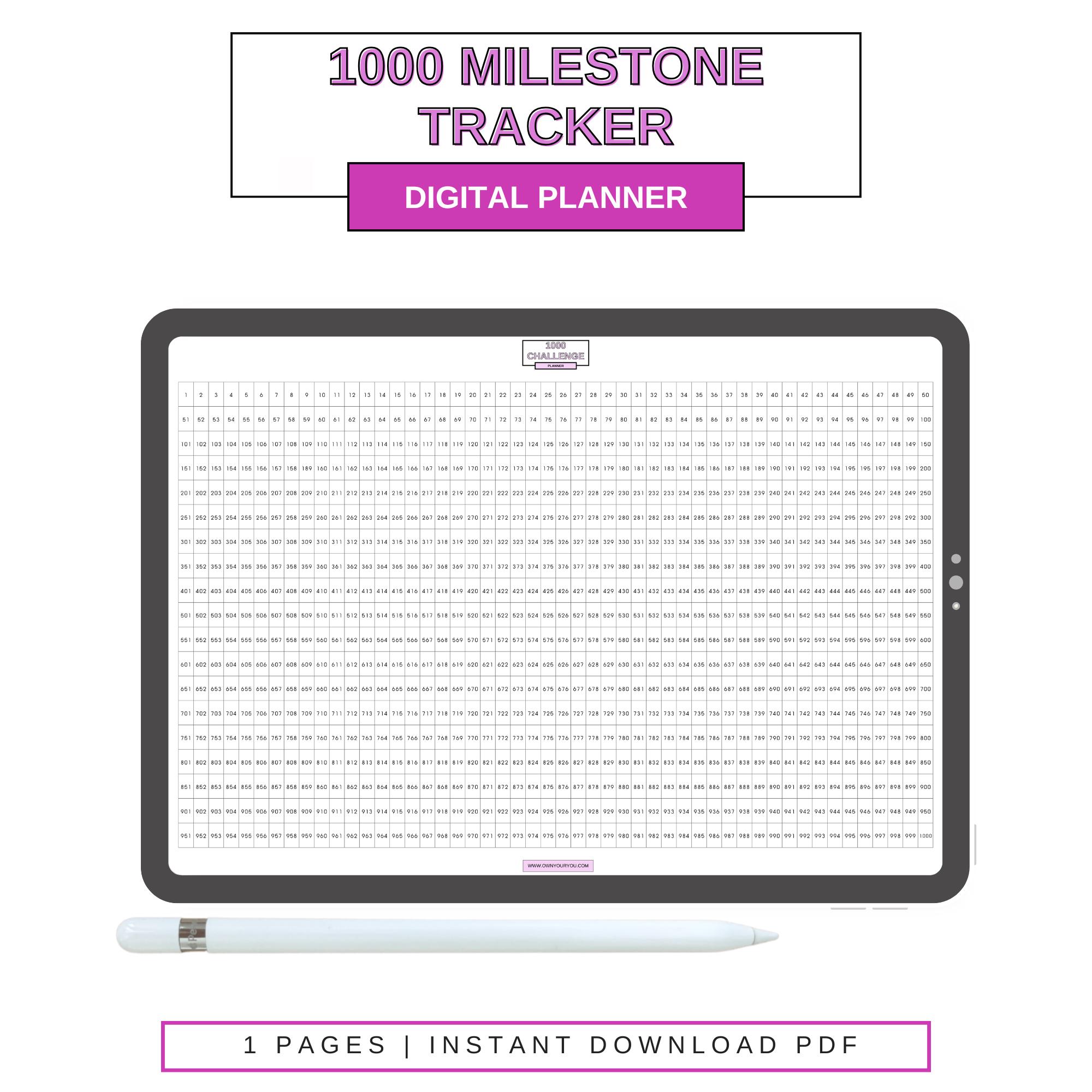 1000マイルストーントラッカー：目標プランナーテンプレート（デジタル 