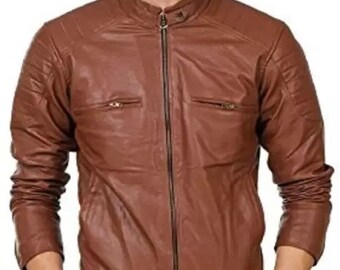 Men's Brown Leather Jacket Designer Sheepskin Leather Jacket | Slim Fit Brown Handmade Real Sheepskin Leather jacket for Men