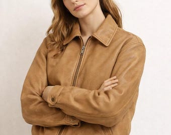 Women Handmade Oversize Bomber Lambskin Soft Real Leather Jacket | Women Casual Wear Oversized Genuine brown Leather Jacket