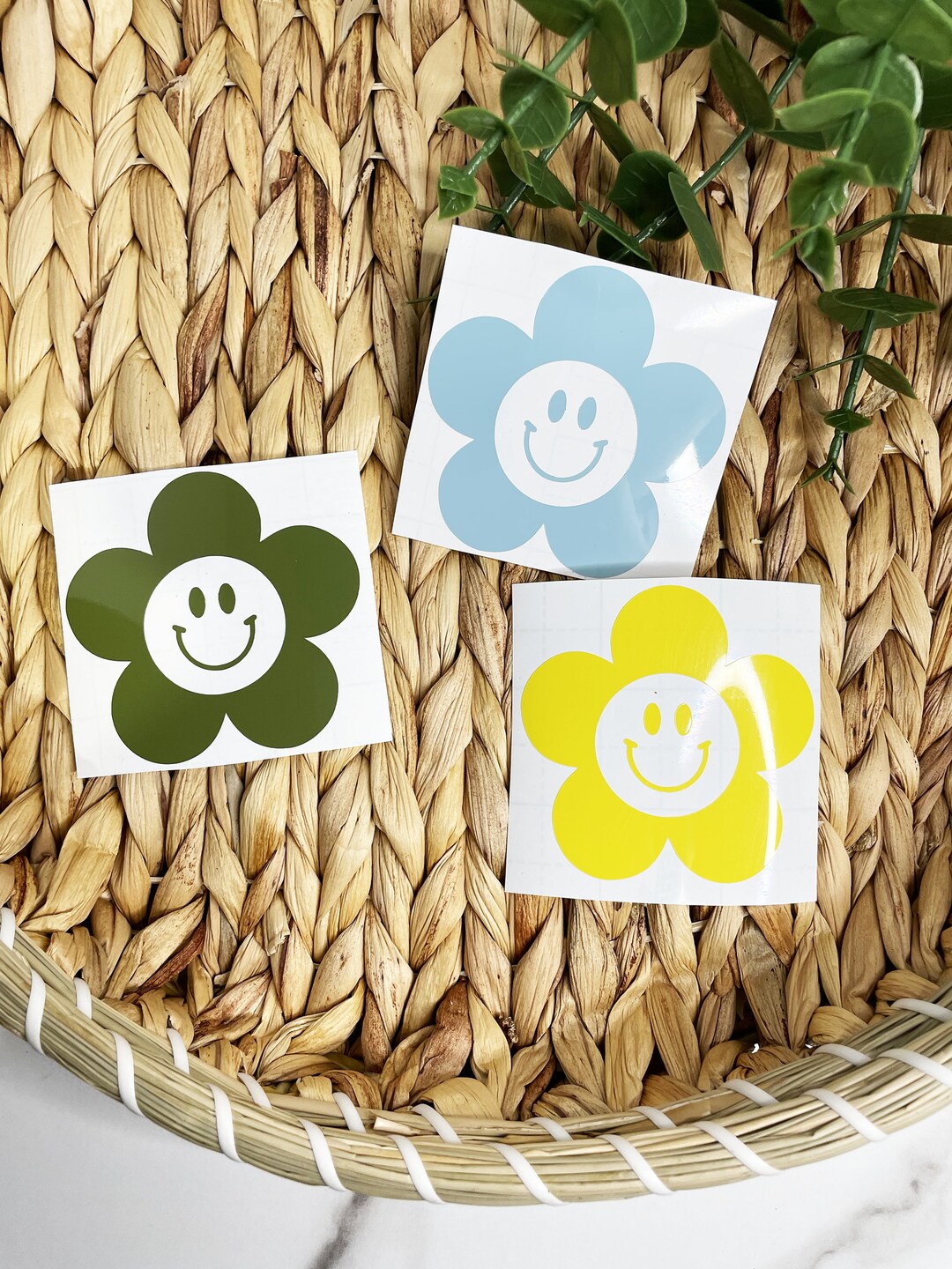 Retro Groovy Flower Decal Sticker - Smiley Flower Decal for Laptop Car ...