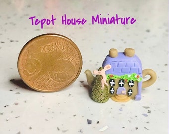 Teapot House Miniature Ornament Dolls house furniture collectibles handmade polymer clay, cute things gifts ideas for him or her home decor