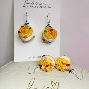 Cookie Earrings Ice-cream/marshmallow Sandwiches, multicoloured rainbow and pink