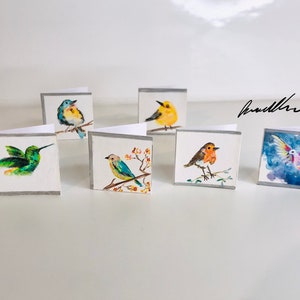 Cartes de voeux vierges miniatures oiseau peintes à la main sans enveloppe