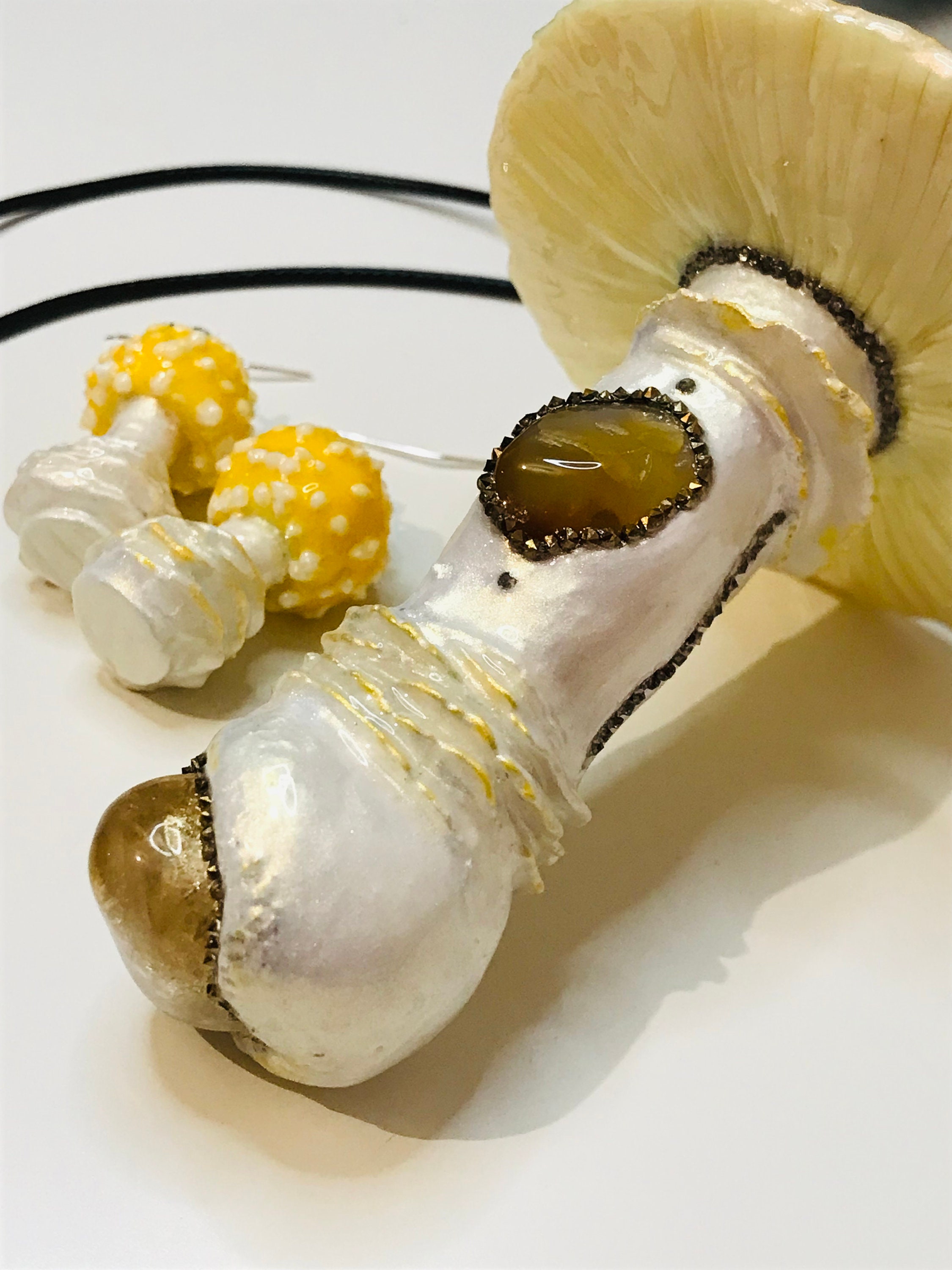 Citrine Crystal Fly Agaric Yellow Mushroom Necklace and