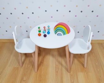 Wooden toddler table and chair set-Kids Table And Bunny Chair, Wooden desk and Chair For Kids,Montessori Activity Table And Chair