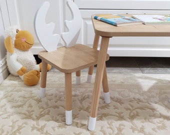 Deer Chair And Kids Table, Wooden Rectangular Table And Chair For Kids, Wooden Activity Table, Table for Taddler