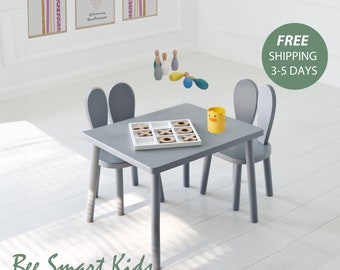 toddler table and chair set-Wooden Kids Table And Chair,Bunny Chair,Wooden Table Chair For Kids,Montessori Table And Chair,Activity Table