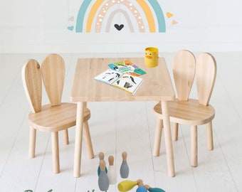 Chaise bébé lapin, ensemble table et chaises en bois pour enfants, chaise de table en bois pour tout-petits pour enfants, table et chaise Montessori, table d'activités en bois