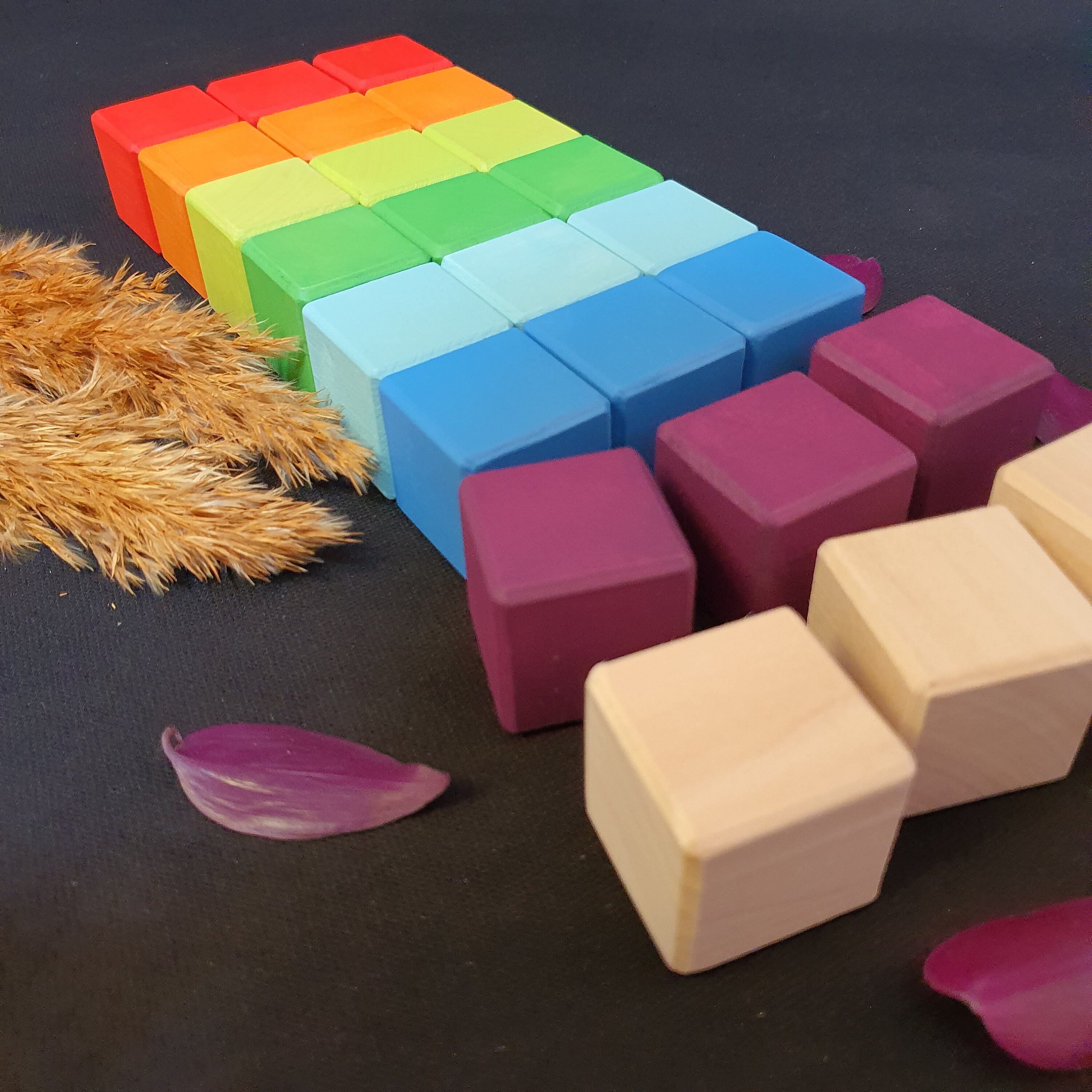 16 Pcs Multi-Color-M Huyghdfb Multi Color Wooden Building Blocks Set，Natural Wood Toy Rainbow Wooden Mini Stones Stacking Game Rock Blocks 