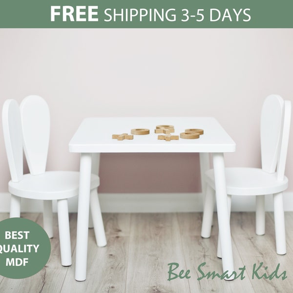 Tavolo Montessori-Sedia Montessori-Tavolo e sedie in legno per bambini-Set tavolo e sedia per bambini in legno-Tavolo attività-Sedia coniglio-Regalo per bambini