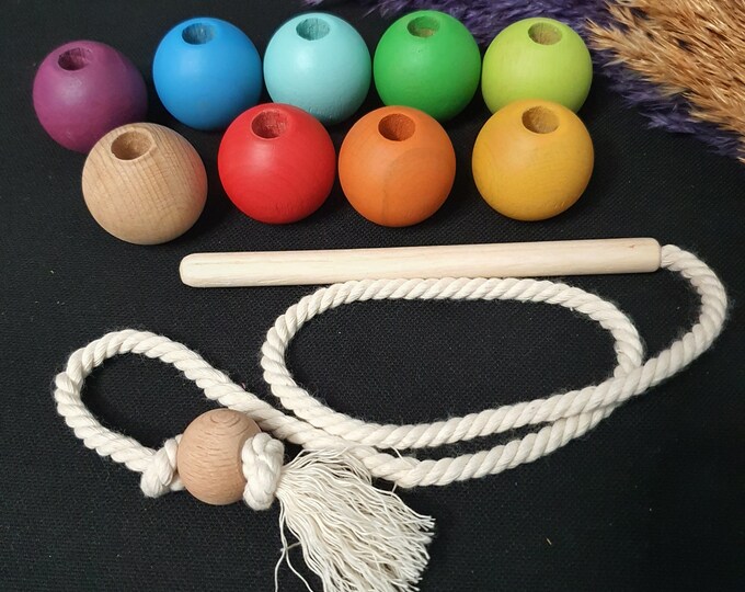 Wooden Threading Bead Set Lacing Bead Set Montessori Etsy