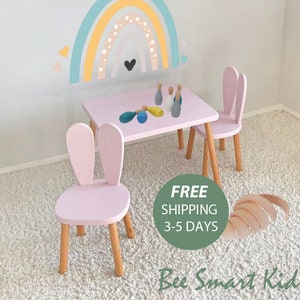 BeeSmart handmade kid table and toddler chair for children set-Montessori Wooden Activity Table for Kids with baby chair-toddler gift