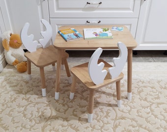 Deer Chair And Kids Table, Wooden Rectangular Table And Chair For Kids, Wooden Activity Table, Table for Taddler