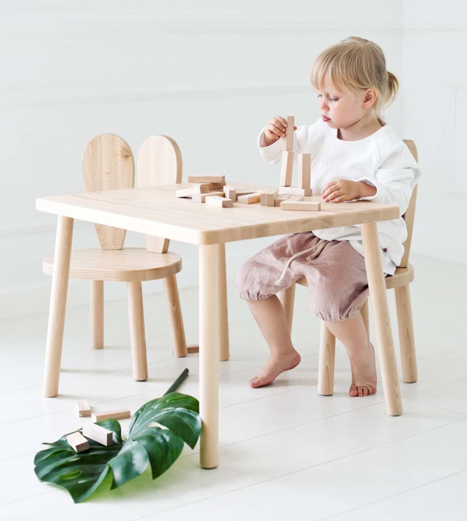 Rabbit Chair Wooden Kids Table and Chair Set Wooden Table - Etsy UK
