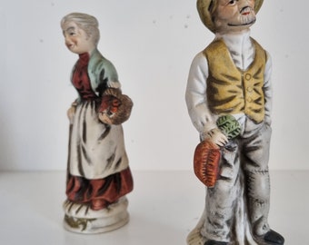 Hand Painted Ceramic Figurines Couples Old Man Old Woman Vintage Set of 2 French Vintage Etsy