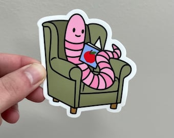 Bookworm Sticker | Bookworm | Kindle Sticker | Water Bottle Sticker | Laptop Sticker | Original Art Sticker | Reading Sticker | Worm Sticker