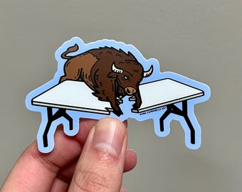 Buffalo Jumping Through Table Sticker | Buffalo NY | Buffalo Sticker | 716 | Bison Sticker | Buffalove | Buffalo Football Sticker