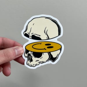 Smiley Skull Sticker | Skull Sticker | Smiley Sticker | Laptop Sticker | Water Bottle Sticker | Original Art Sticker | Happy Happy Happy |