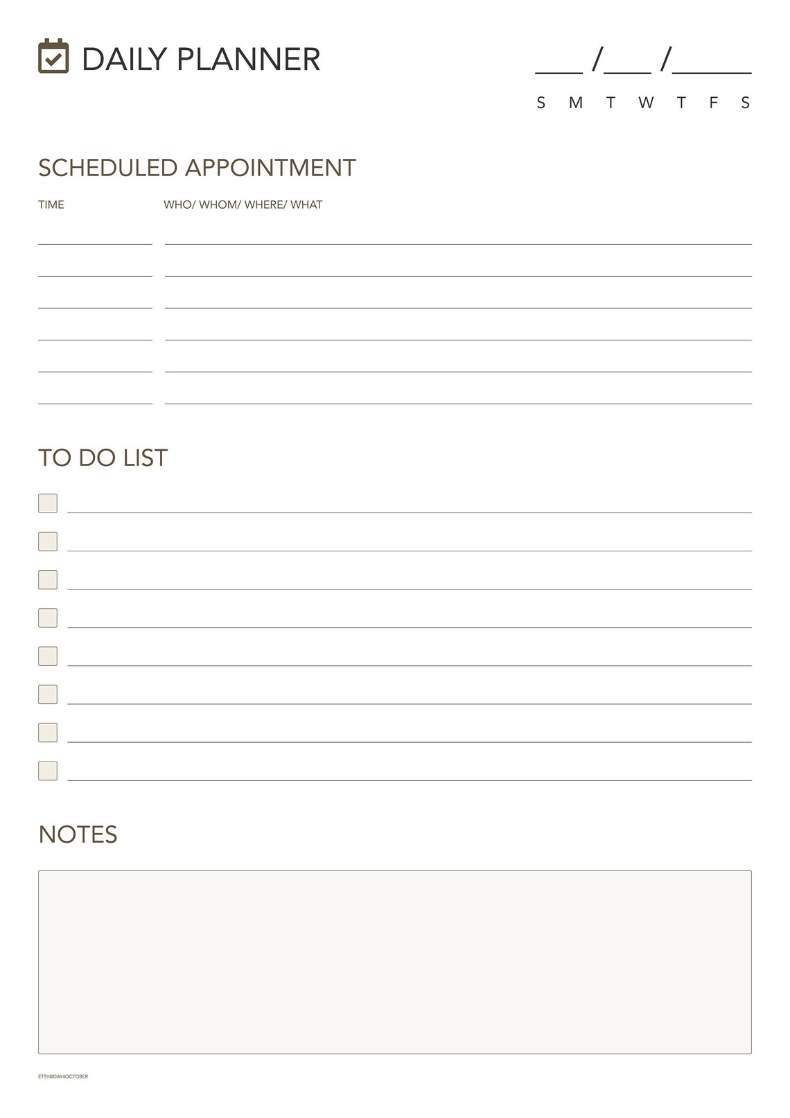 Printable Daily Planner Template | Simple Organiser Day to Day Plan ...