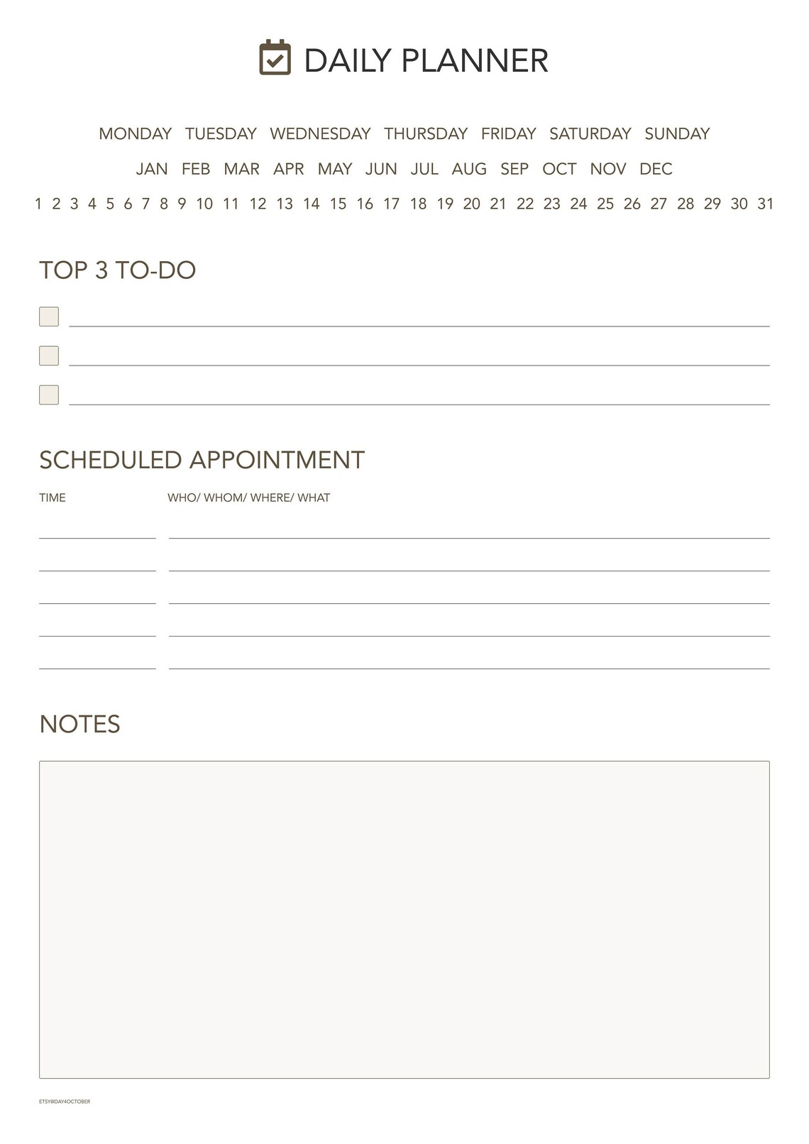 Printable Daily Planner Template | Simple Organiser Day to Day Plan ...