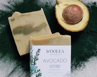 Avocado soap with avocado pulp. green clay and spirulina powder, refreshing spearmint essential oil