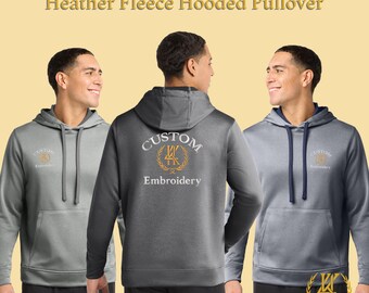 Custom Embroidered Heather Fleece Hooded Pullover | Personalized Moisture-Wicking Hoodie