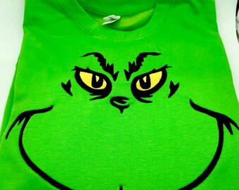 Embroidered Grinch Christmas Sweatshirt: Ugly Holiday Sweater