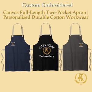 Custom Embroidered Canvas Full-Length Two-Pocket Apron | Personalized Durable Cotton Workwear