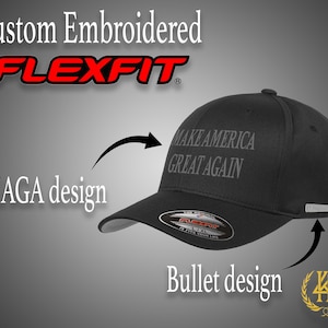 Black Trump Vance 2024 Make America Great Again Flexfit Cap - Premium Unisex MAGA Hat With Bullet Over Right Ear