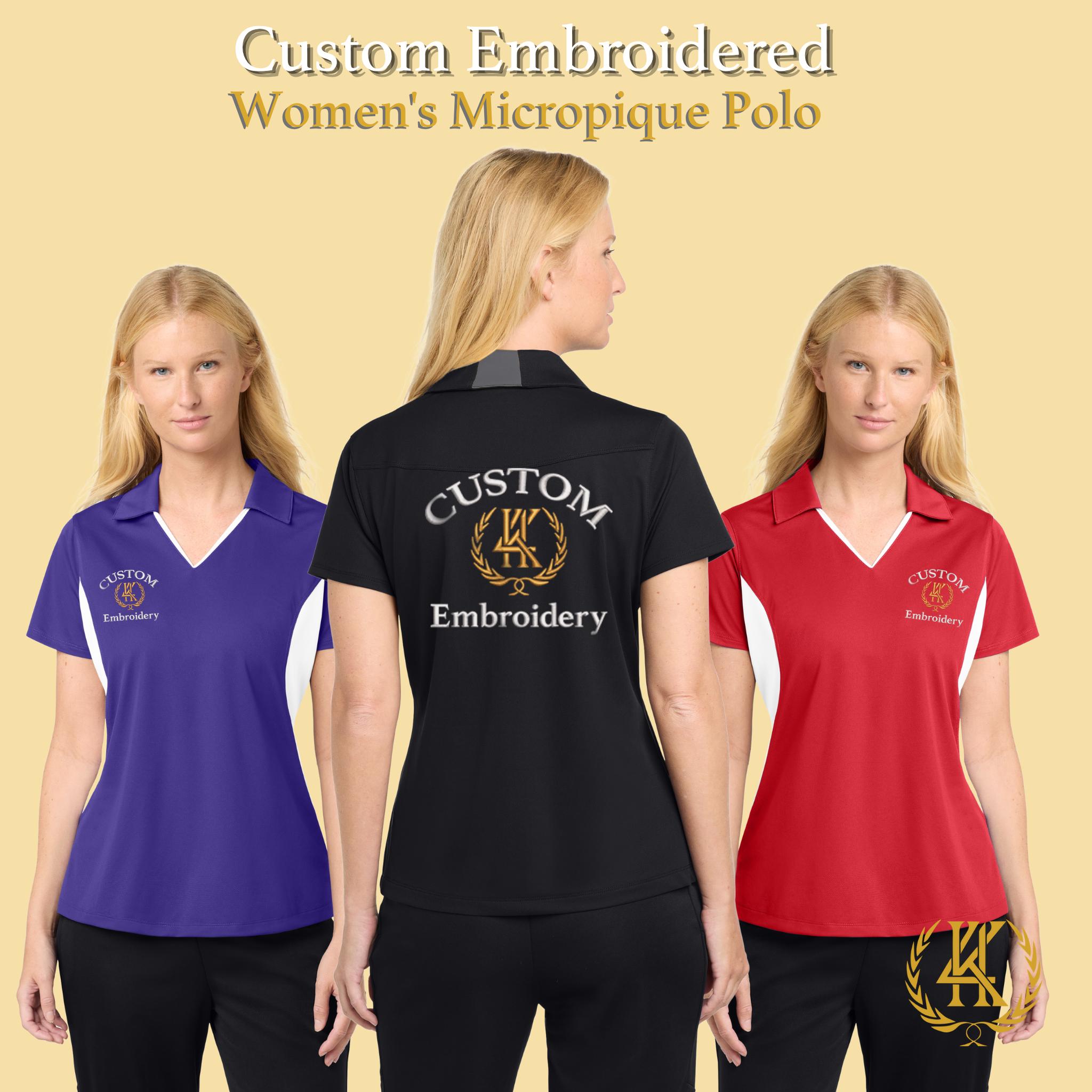 Custom Embroidered Women's Side Blocked Micropique Polo Personalized Team Polo with Snag Resistance