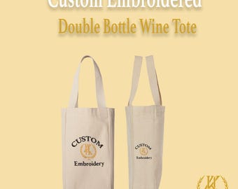 Custom Embroidered Liberty Bags Double Bottle Wine Tote | Personalized Cotton Canvas Carrier with Divider