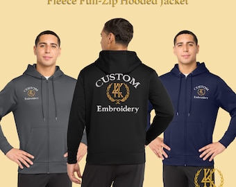Jaqueta de lã com capuz e zíper frontal, bordada à mão | Roupa externa antiestática personalizada