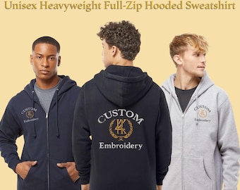 Custom Embroidered Full-Zip Hoodie: Unisex Cotton-Blend Fleece