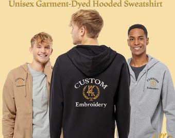 Sudadera unisex de peso medio con capucha y cremallera completa bordada a medida