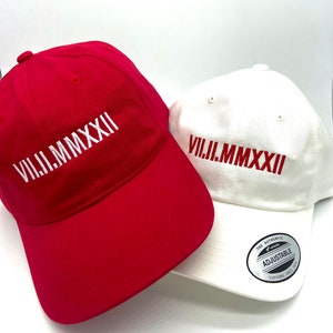 Roman Numeral Embroidered Hat, Anniversary Date Hat, Wedding Date | Bride Gift | Bridal Shower Gift, Valentine&#39;s Day Gift