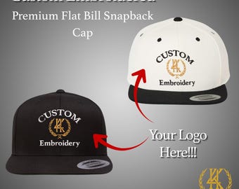 Custom Embroidered Snapback Cap: High-Profile Flat Bill Hat