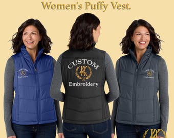 Custom Embroidered Women’s Water-Resistant Puffy Vest | Personalized Layered Outerwear for Teams and Everyday Wear