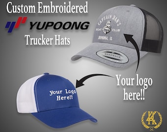 Gorra de camionero Yupoong bordada personalizada: logotipo y texto personalizados
