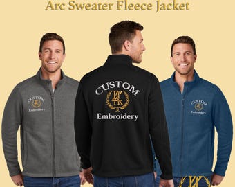 Custom Embroidered Arc Sweater Fleece Jacket | Personalized Heathered Full-Zip Warm Outerwear