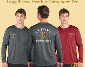 Camiseta de manga comprida personalizada Heather Contender™ Performance | Leve, com tecido que absorve a umidade e resistente a rasgos