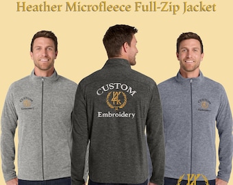 Custom Embroidered Heather Microfleece Full-Zip Jacket | Personalized Lightweight Fleece Outerwear