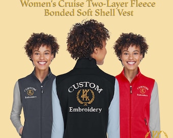Colete feminino Soft Shell bordado personalizado | Colete de lã repelente à água para cruzeiro
