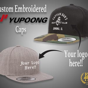 Custom Logo Yupoong 6089, 5089, 6007 Flat Visor Snapback Hats Hats | Custom Embroidered Logo | Custom Design | Custom Hats