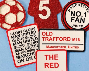 Luxury Manchester Utd Inspired Cupcake Toppers with  Personalised With Age Football Cake Topper
