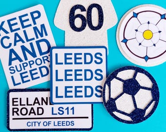 Luxury Leeds Inspired Cake Toppers  Personalised With Age Football Cake Topper