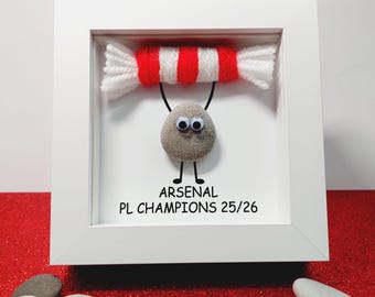 Arsenal Gift for Football Fan | Handmade Pebble Art Frame | Arsenal Supporter Decor | Unique Football Keepsake | Father's Day Gift