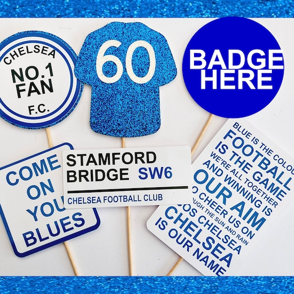 Personalised With Age Chelsea Inspired Cupcake Toppers Football Cake Topper