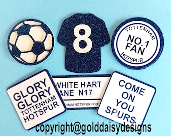 Luxury Tottenham Inspired Cupcake Toppers   Personalised With Age Football Cake Topper