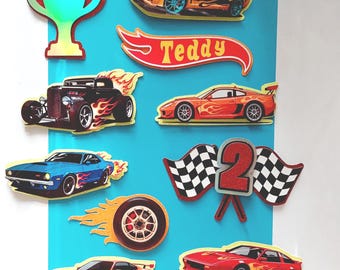 Hot Cars Themed 3D Cake Topper Set Personalised Name Age